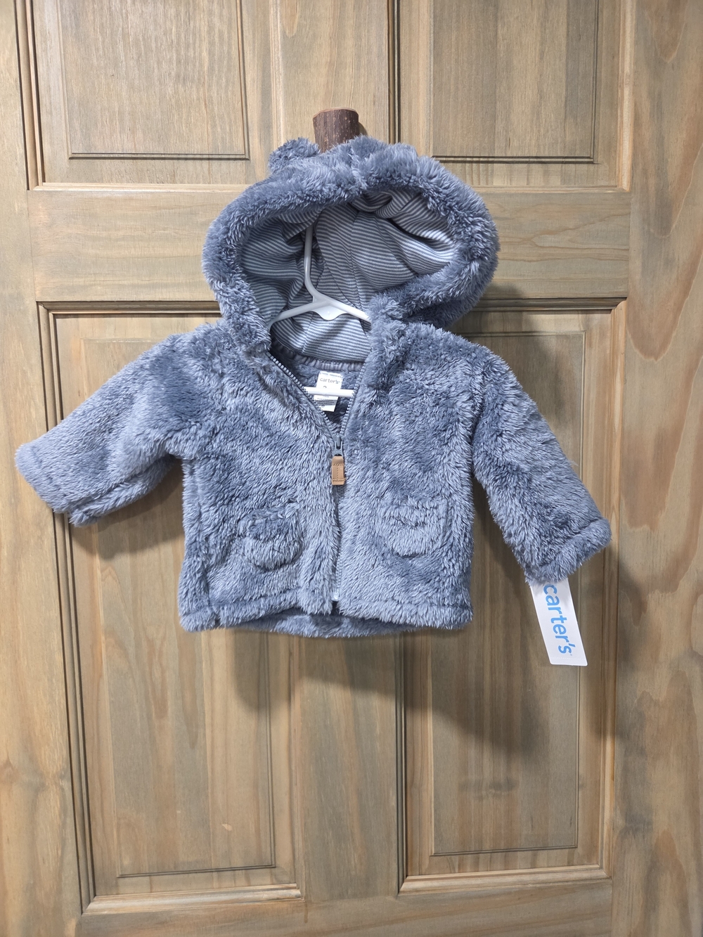 NWT Carter's Gray Plush Lined Baby Jacket With Ears